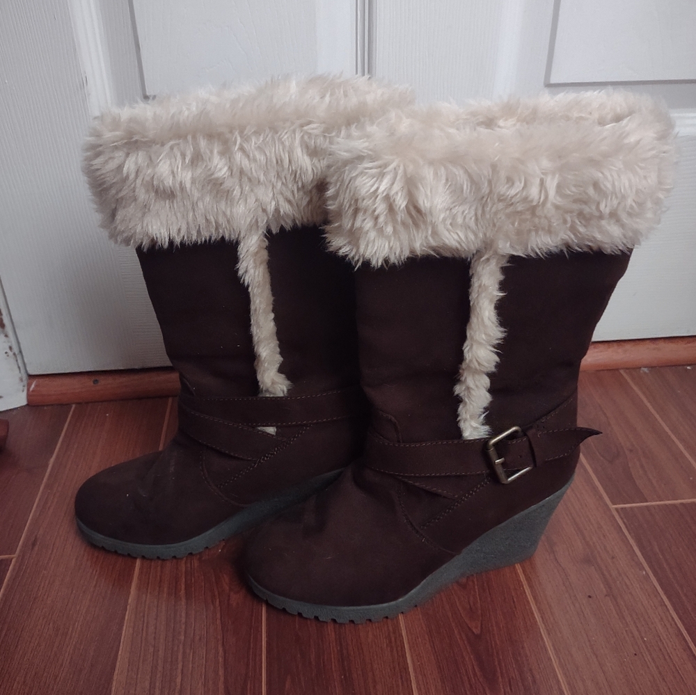 Faux Fur Wedge Boots